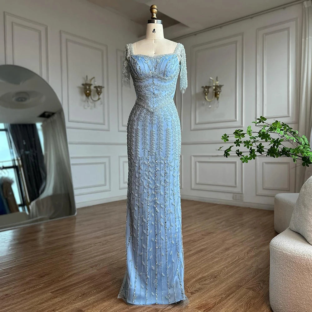 Pink Mermaid Beaded Saudi Arabic Evening Dresses Customized