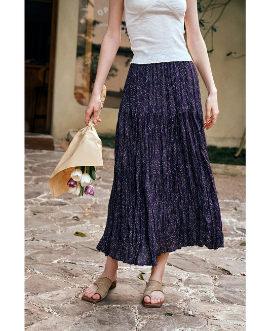 Women's Summer Maxi Dress Fashion 2025 Summer Floral Female Chiffon Purple High-waisted Skirts Woman Clothing O57XB99511