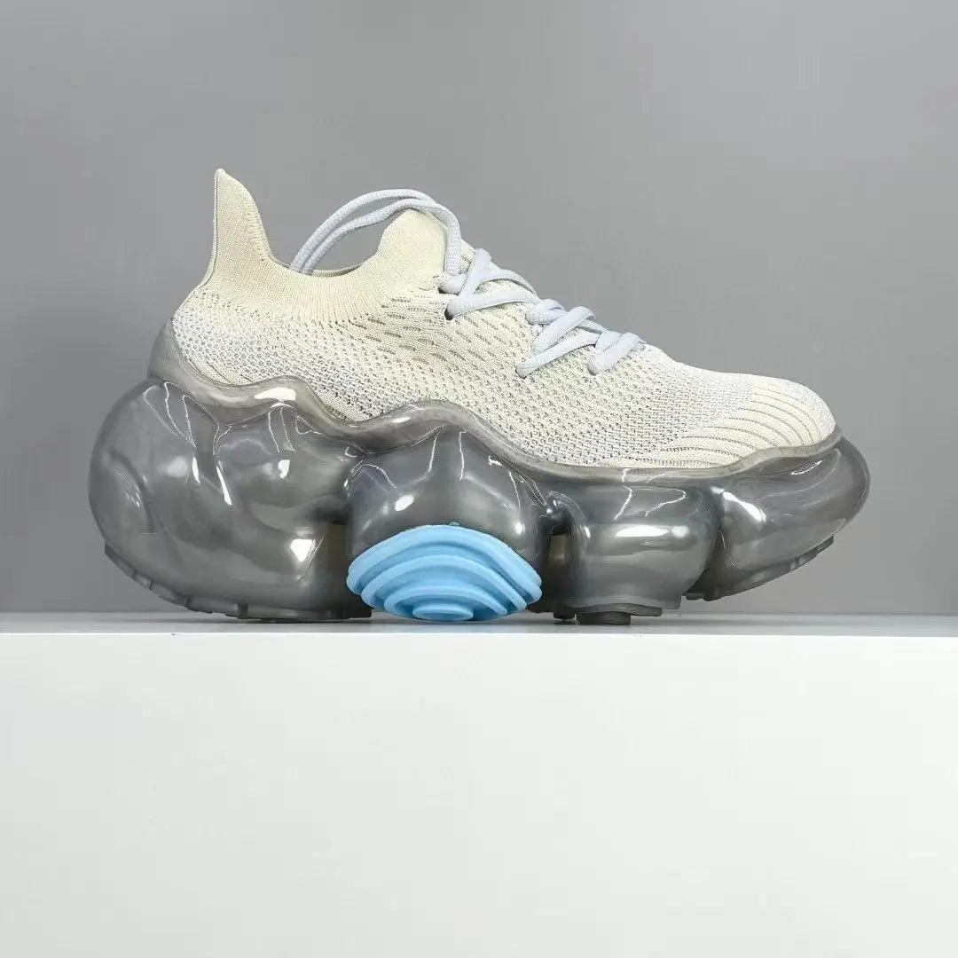 2025 New Japanese Air Cushion Women Chunky Sneakers Knitted Mesh Heightening Jelly Casual Sports Shoes High Quality Luxury Y2k