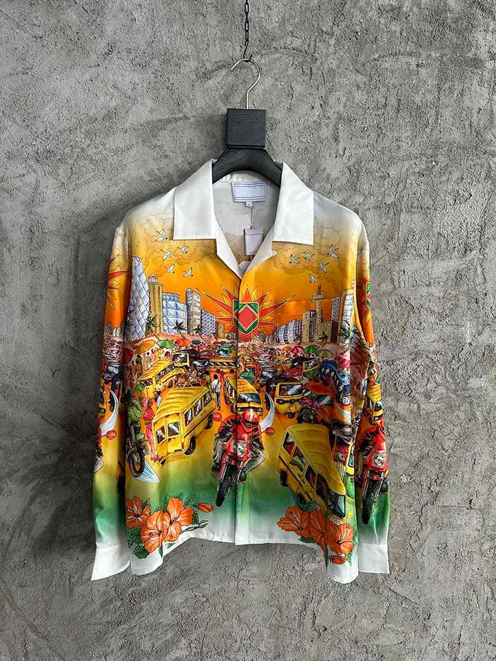 2025 Best Version Casinoblank Printed Women Men Long Sleeve Shirts Loose Fit Oversized Men Casual Shirts Cotton&Silk