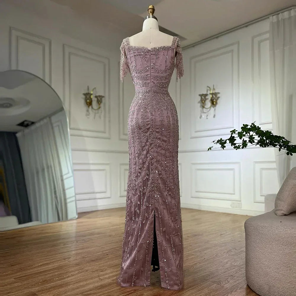 Pink Mermaid Beaded Saudi Arabic Evening Dresses Customized