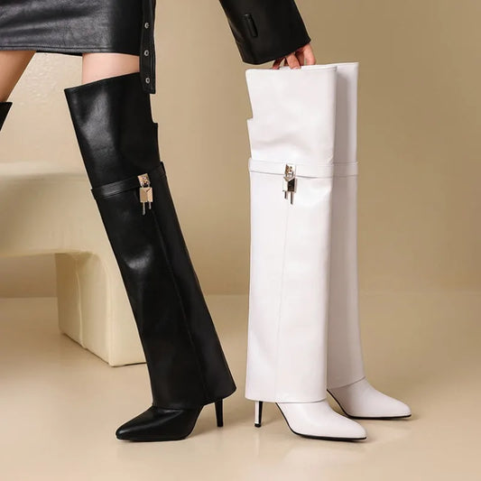 High Heels Withpointed Buckle Decoration, Versatile Over Theknee Fashion Pants Leg Women's Boots