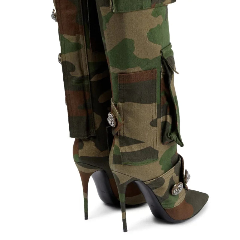 Thin Heel Knee Length Boots Pointed High Heel Willow Nail Large Boots