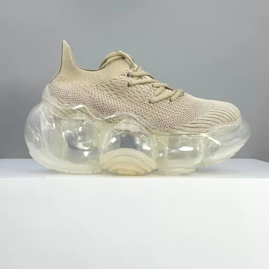 2025 New Japanese Air Cushion Women Chunky Sneakers Knitted Mesh Heightening Jelly Casual Sports Shoes High Quality Luxury Y2k