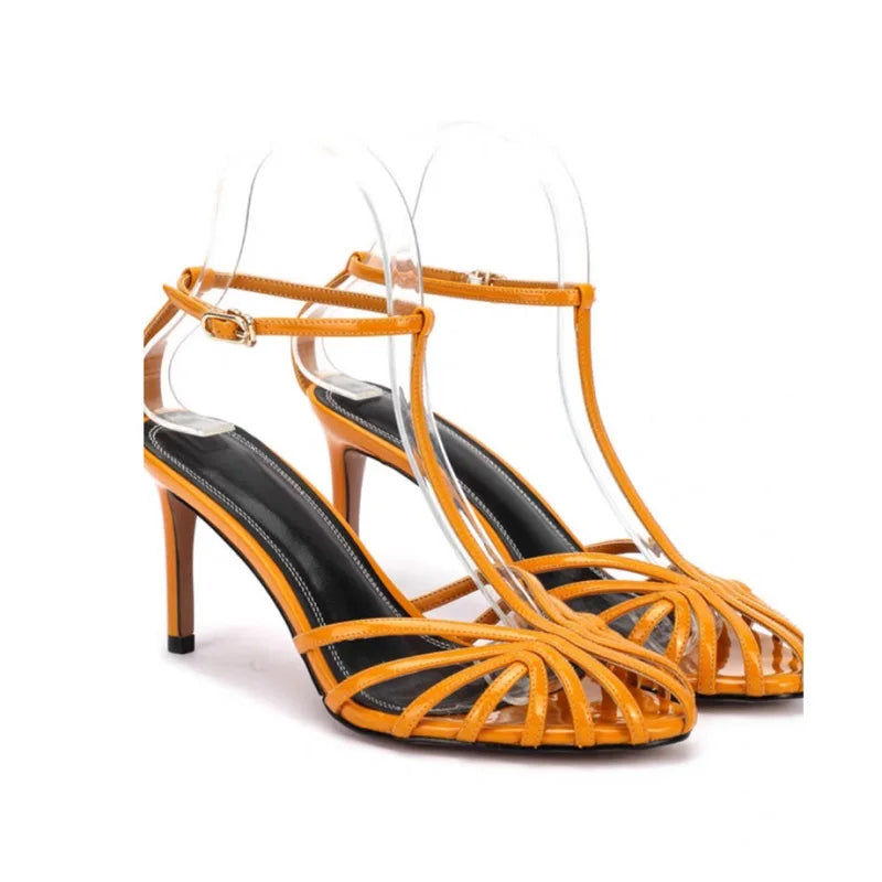 Women Simple Style T-strap Sandals Sexy Heel Narrow Band Party Wedding Shoes Summer Sandalias