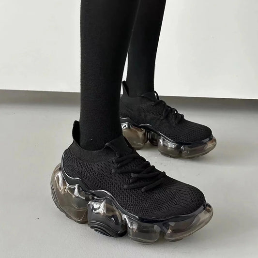 2025 New Japanese Air Cushion Women Chunky Sneakers Knitted Mesh Heightening Jelly Casual Sports Shoes High Quality Luxury Y2k