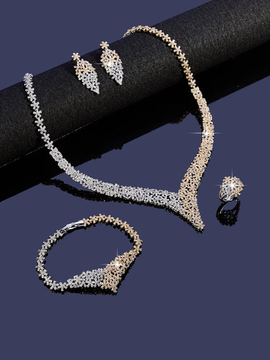 4-piece Ring Cubic Zirconia Bridal Wedding Jewelry Set, Dubai Nigeria Crystal Wedding Jewelry Set