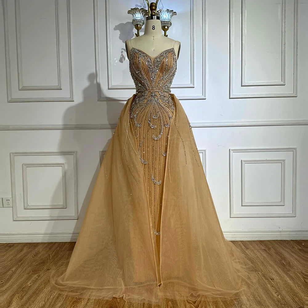 Strapless Mermaid Evening Dress with Abstract Beading – Floor-Length Tulle Gown