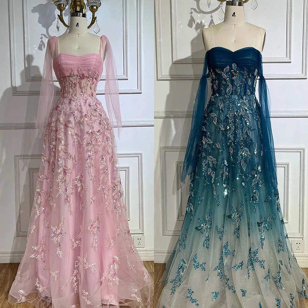 Floral Beaded Strapless A-Line Evening Dress – Floor-Length Tulle Gown