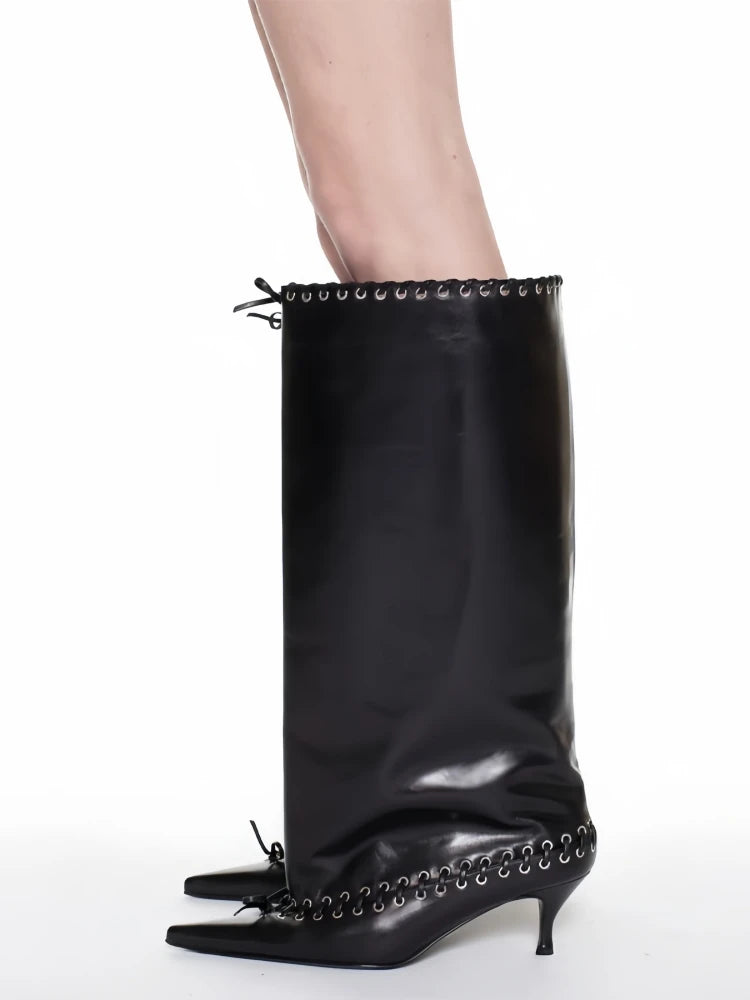 Women's Embellished Cowgirl Boots - Bow Accent Kitten Heel & Wide-Calf Over-The-Knee Luxe Footwear