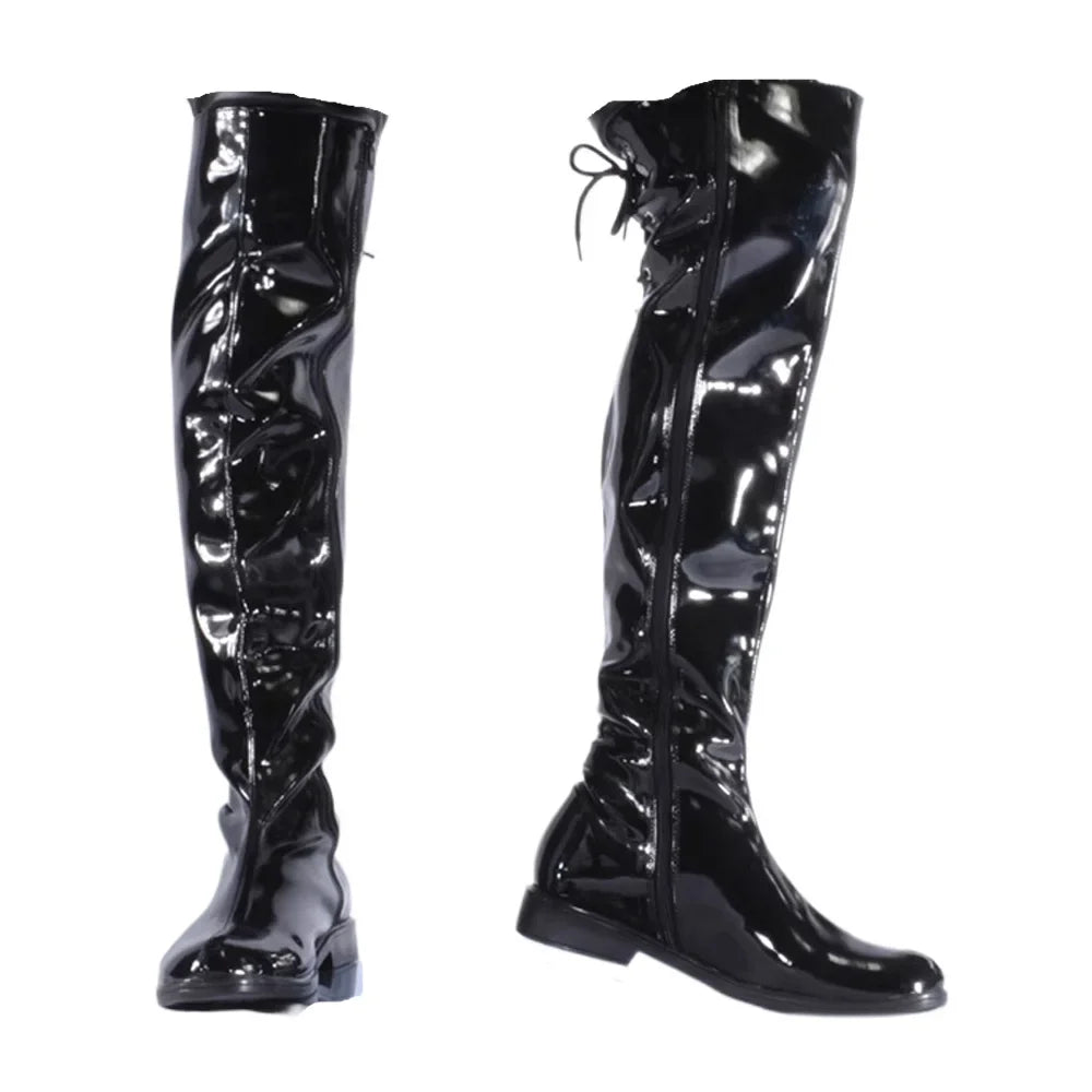 Men's Over-the-Knee Boots Winter Steel pipe Chunky Heel Shoes Plus Size Long Boots
