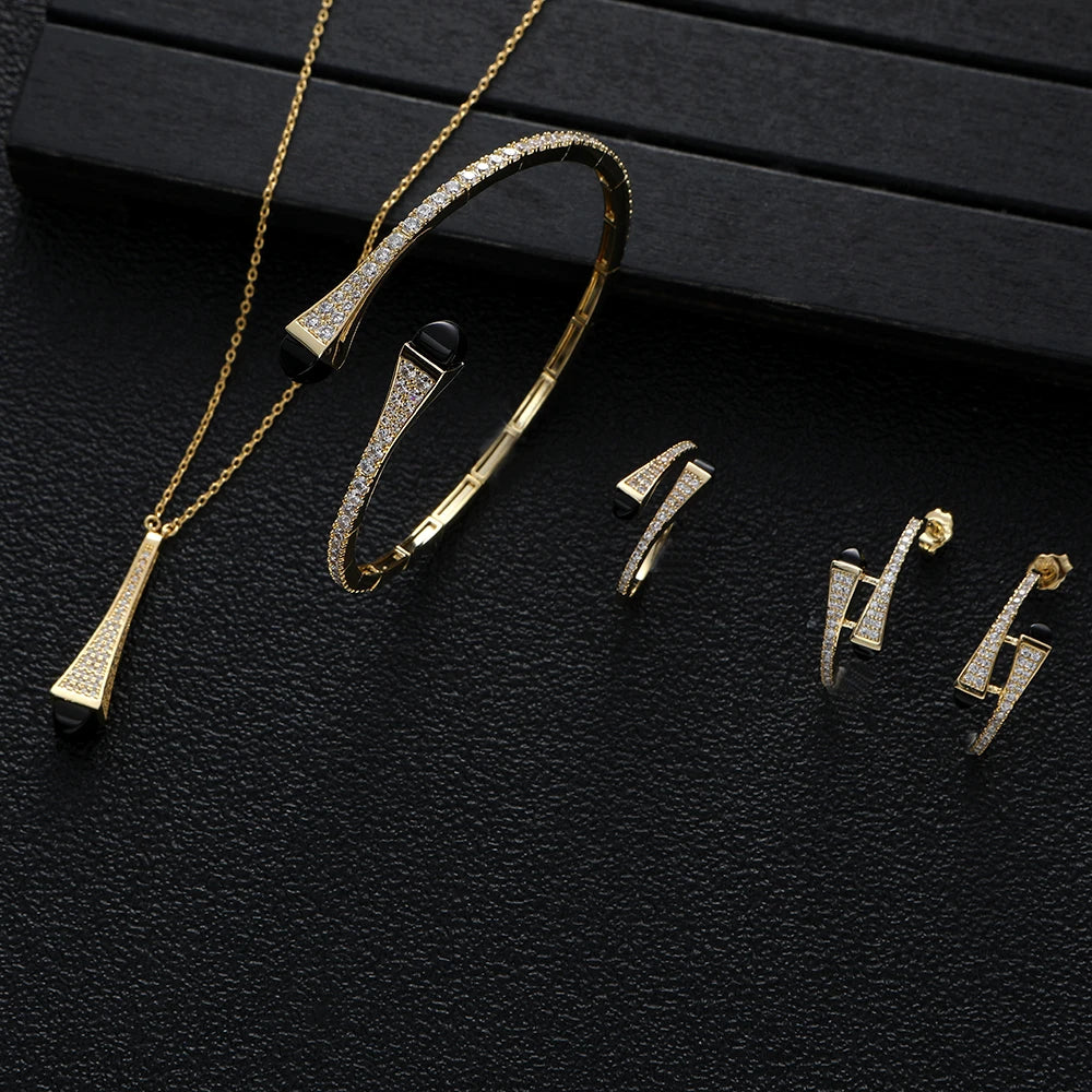 4pcs Waterdrop Jewelry Sets For Women Wedding Party Cubic Zircon High End Craft Dubai Bridal Jewelry Set