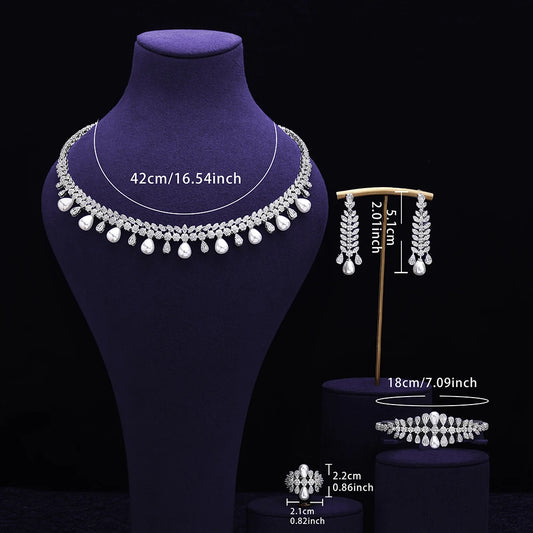 Cubic zirconia Pearl Necklace Earrings Set of 4 Women's Wedding Party All Zircon Dubai Bridal Jewelry Set Gift