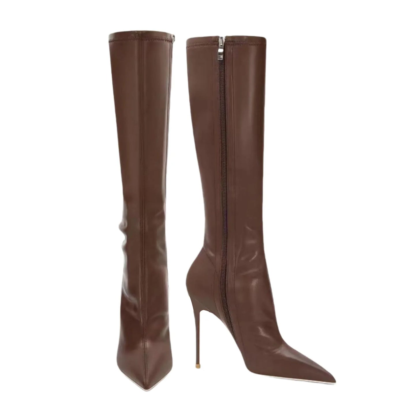 Mid-Calf boots Pointed toe Sidek zipper Super high heel Modern boots Simple style Skinny boots