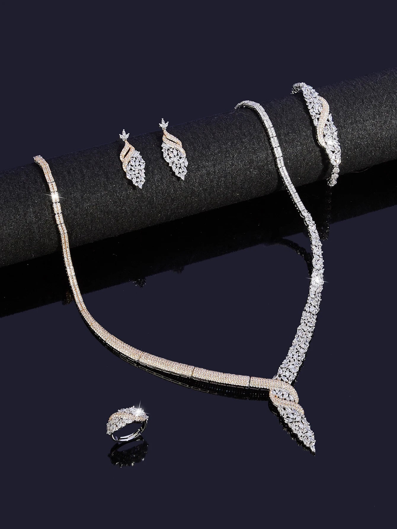 Two Color Zirconia For Women Party Luxury Dubai Necklace Bracelet Earringa Rings CZ Crystal Wedding Jewelry Sets