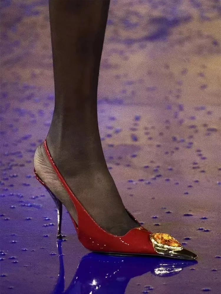 Small Square Shaped High-heeled Gemstone Sandals for Banquets Plus Size Women's Sandals