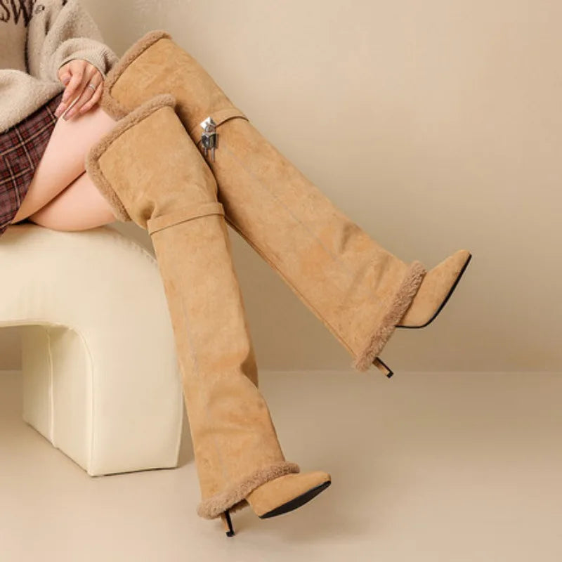 High Heels Withpointed Buckle Decoration, Versatile Over Theknee Fashion Pants Leg Women's Boots