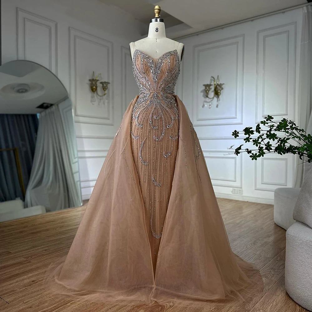 Strapless Mermaid Evening Dress with Abstract Beading – Floor-Length Tulle Gown