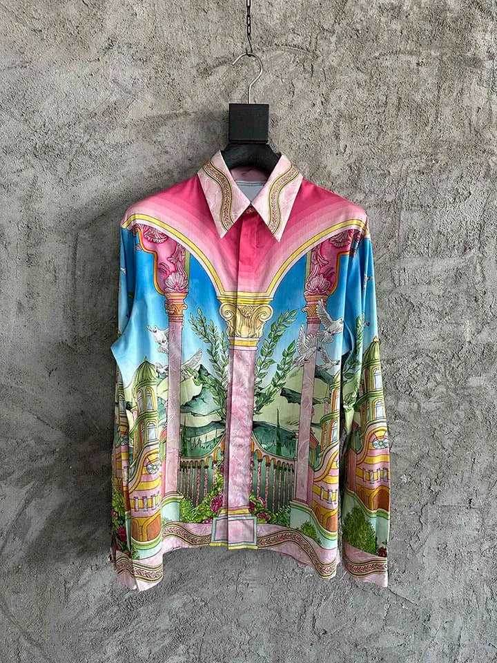 2025 Best Version Casinoblank Printed Women Men Long Sleeve Shirts Loose Fit Oversized Men Casual Shirts Cotton&Silk