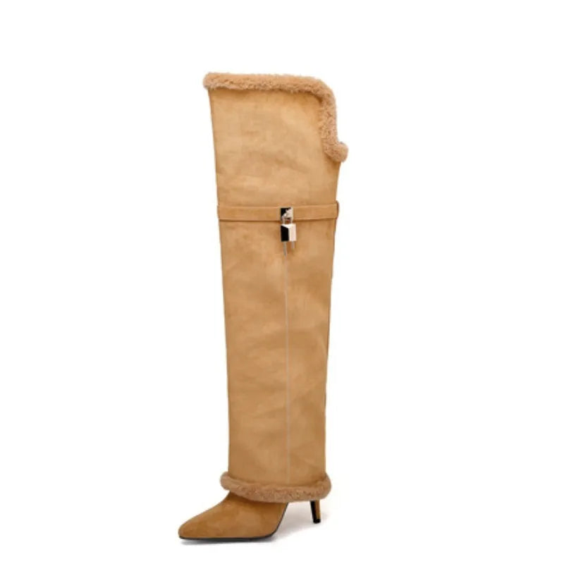 High Heels Withpointed Buckle Decoration, Versatile Over Theknee Fashion Pants Leg Women's Boots