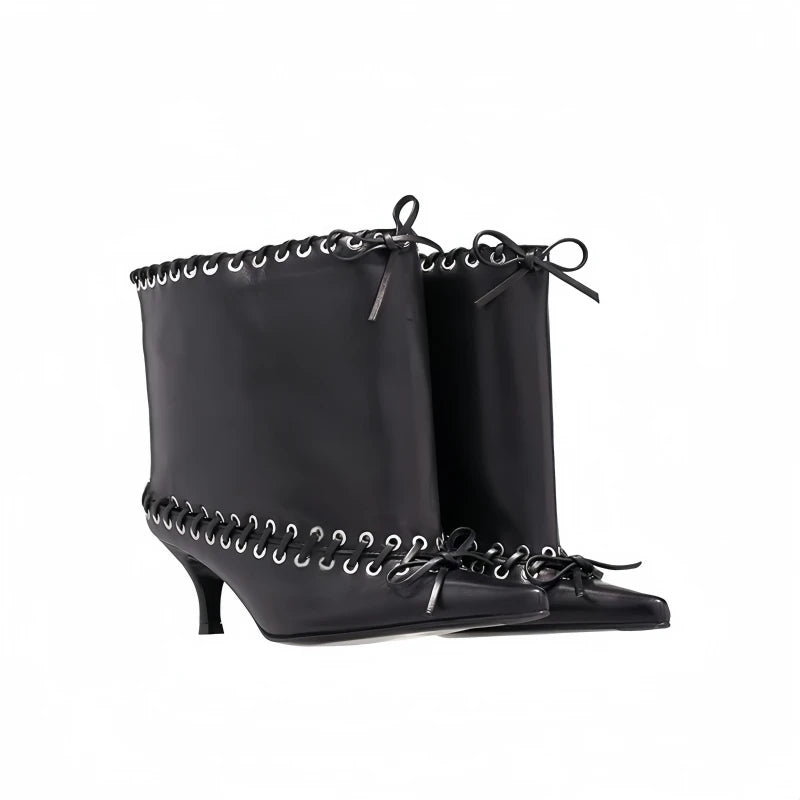 Women's Embellished Cowgirl Boots - Bow Accent Kitten Heel & Wide-Calf Over-The-Knee Luxe Footwear