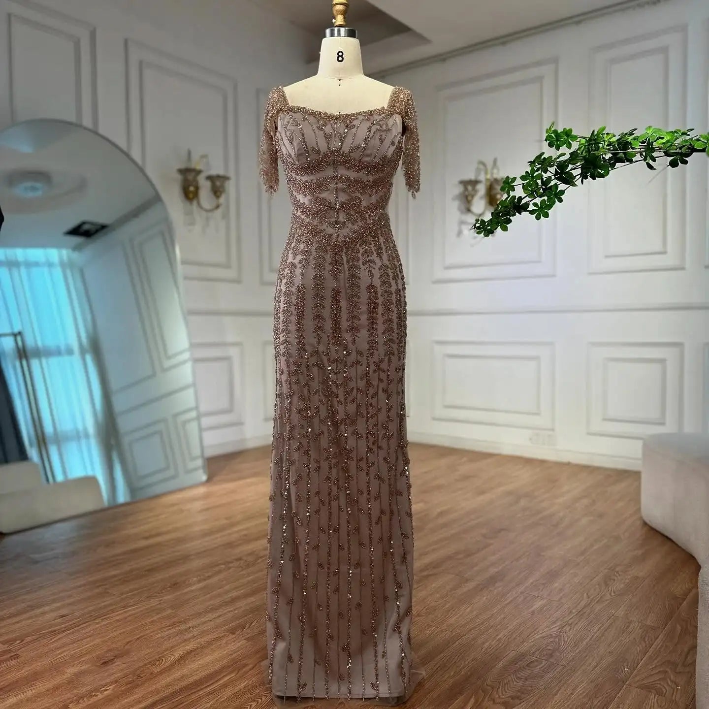 Pink Mermaid Beaded Saudi Arabic Evening Dresses Customized