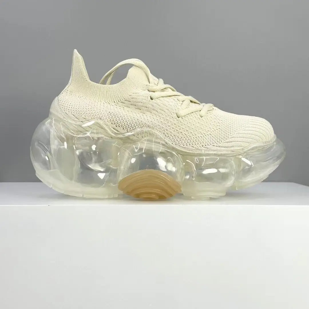 2025 New Japanese Air Cushion Women Chunky Sneakers Knitted Mesh Heightening Jelly Casual Sports Shoes High Quality Luxury Y2k