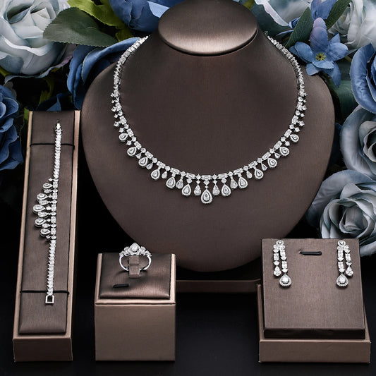 4-piece Ring Cubic Zirconia Bridal Wedding Jewelry Set, Dubai Nigeria Crystal Wedding Jewelry Set