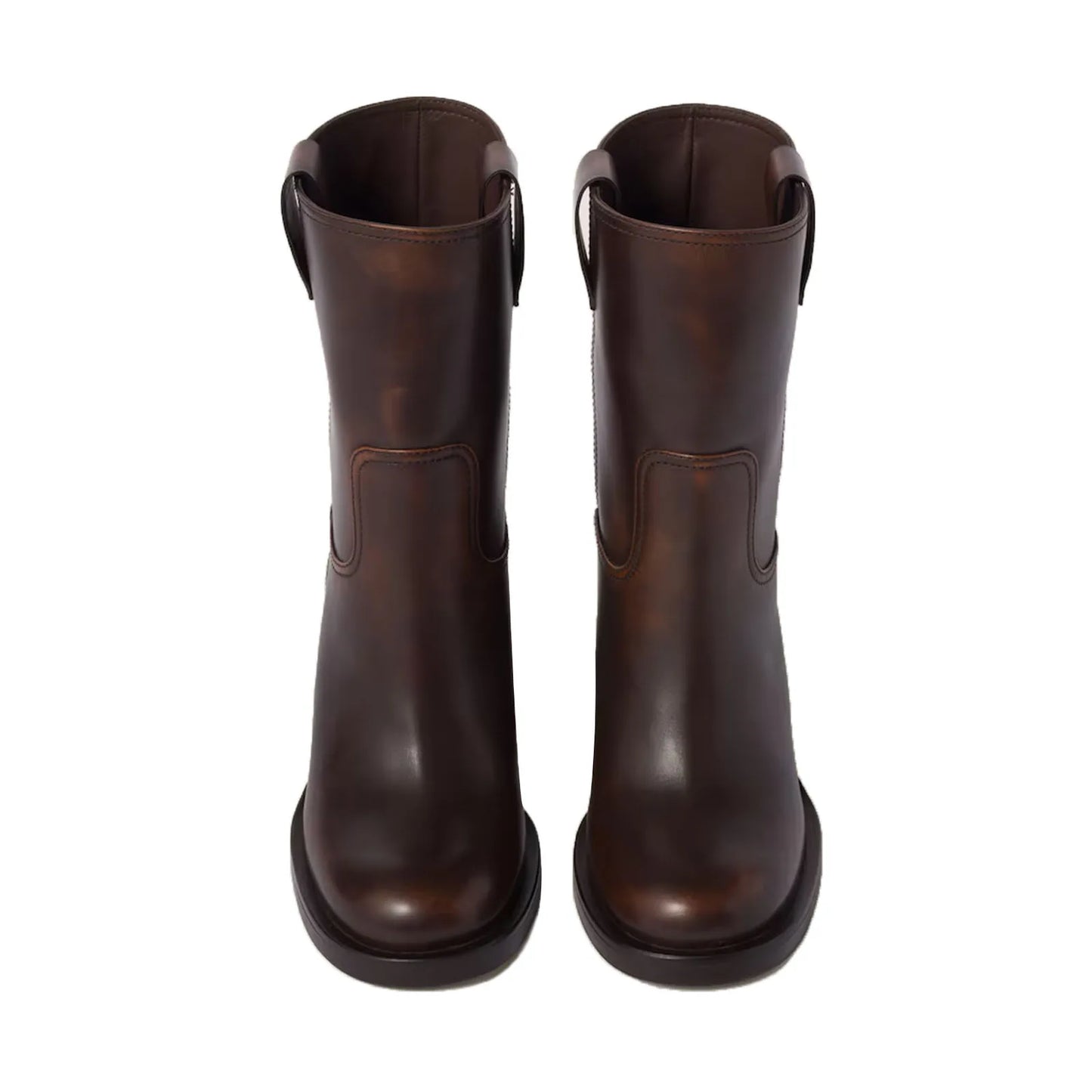 Cowhide Ankle boots Black Round toe Pull-on Chunky heels Modern boots simple style large size boots