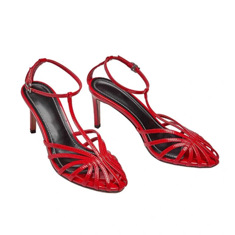 Women Simple Style T-strap Sandals Sexy Heel Narrow Band Party Wedding Shoes Summer Sandalias