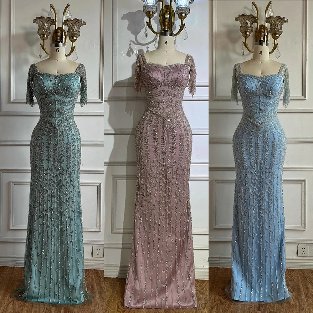 Pink Mermaid Beaded Saudi Arabic Evening Dresses Customized