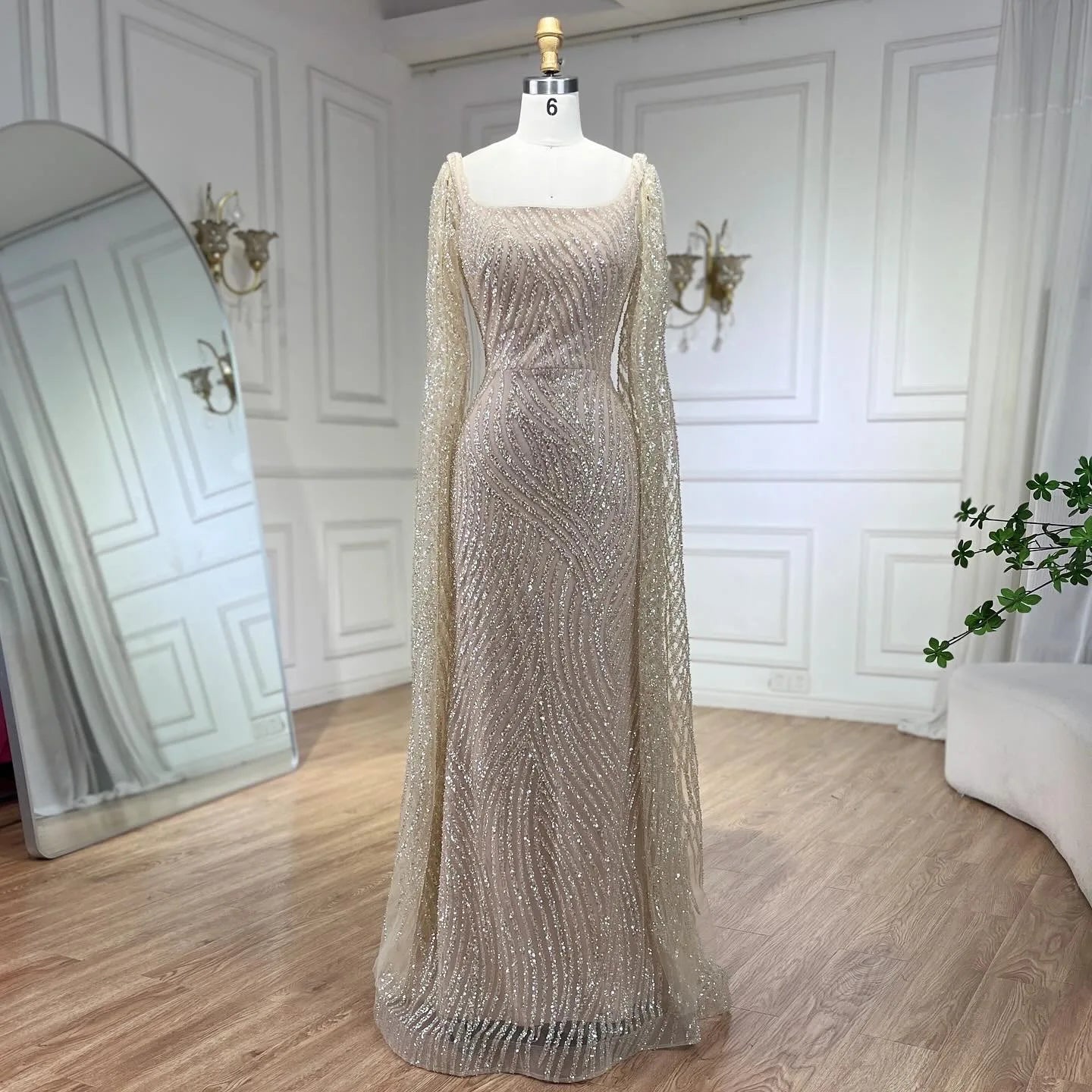 Elegant Cape Sleeves with Beaded Design for Luxury Evening Weddings and Parties