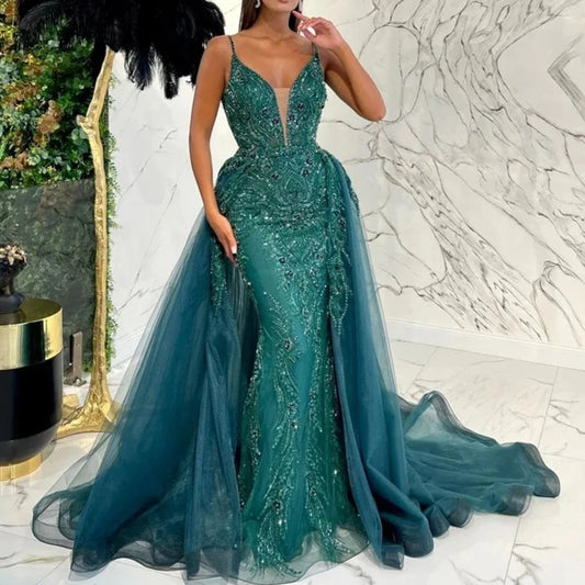 Elegant 2024 Detachable Skirt Evening Dress Mermaid Gown