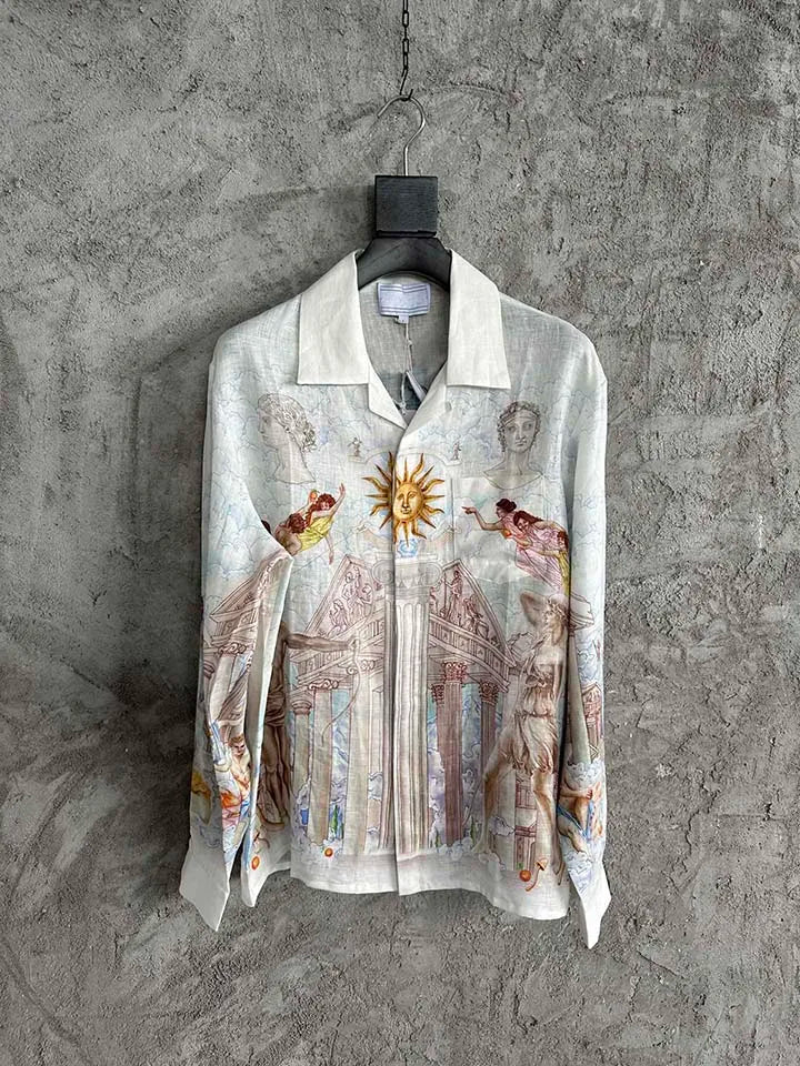 2025 Best Version Casinoblank Printed Women Men Long Sleeve Shirts Loose Fit Oversized Men Casual Shirts Cotton&Silk