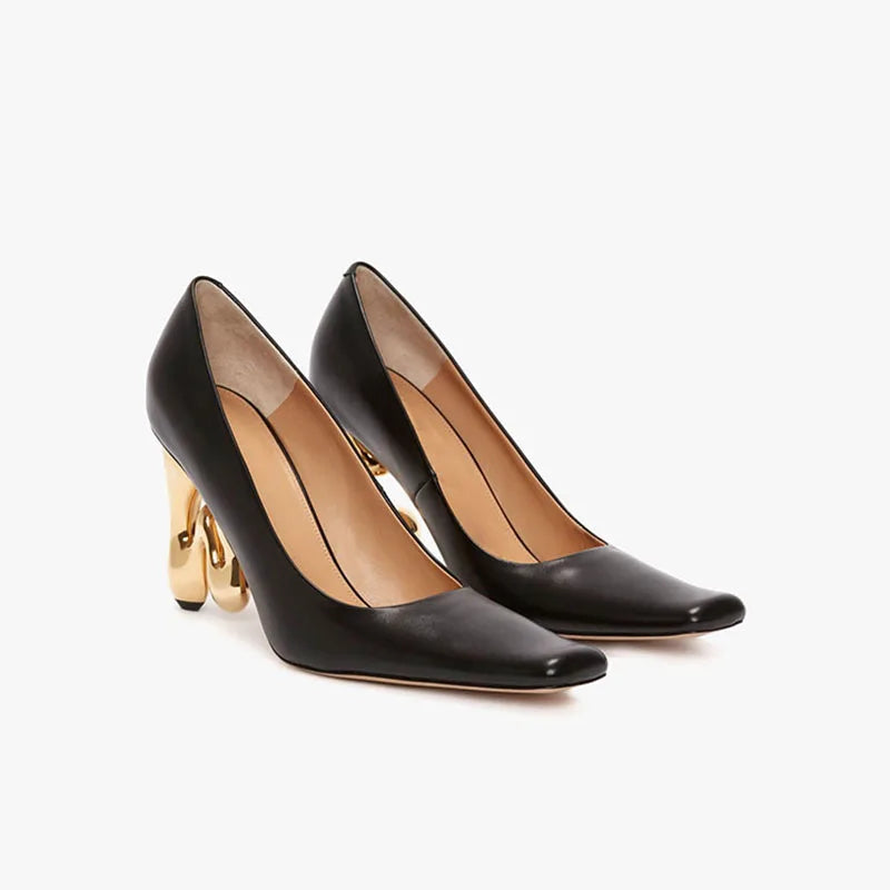 Women's Square toe Metal Alien heel shoes Asaguchi Super high heel Mixed Colors pumps