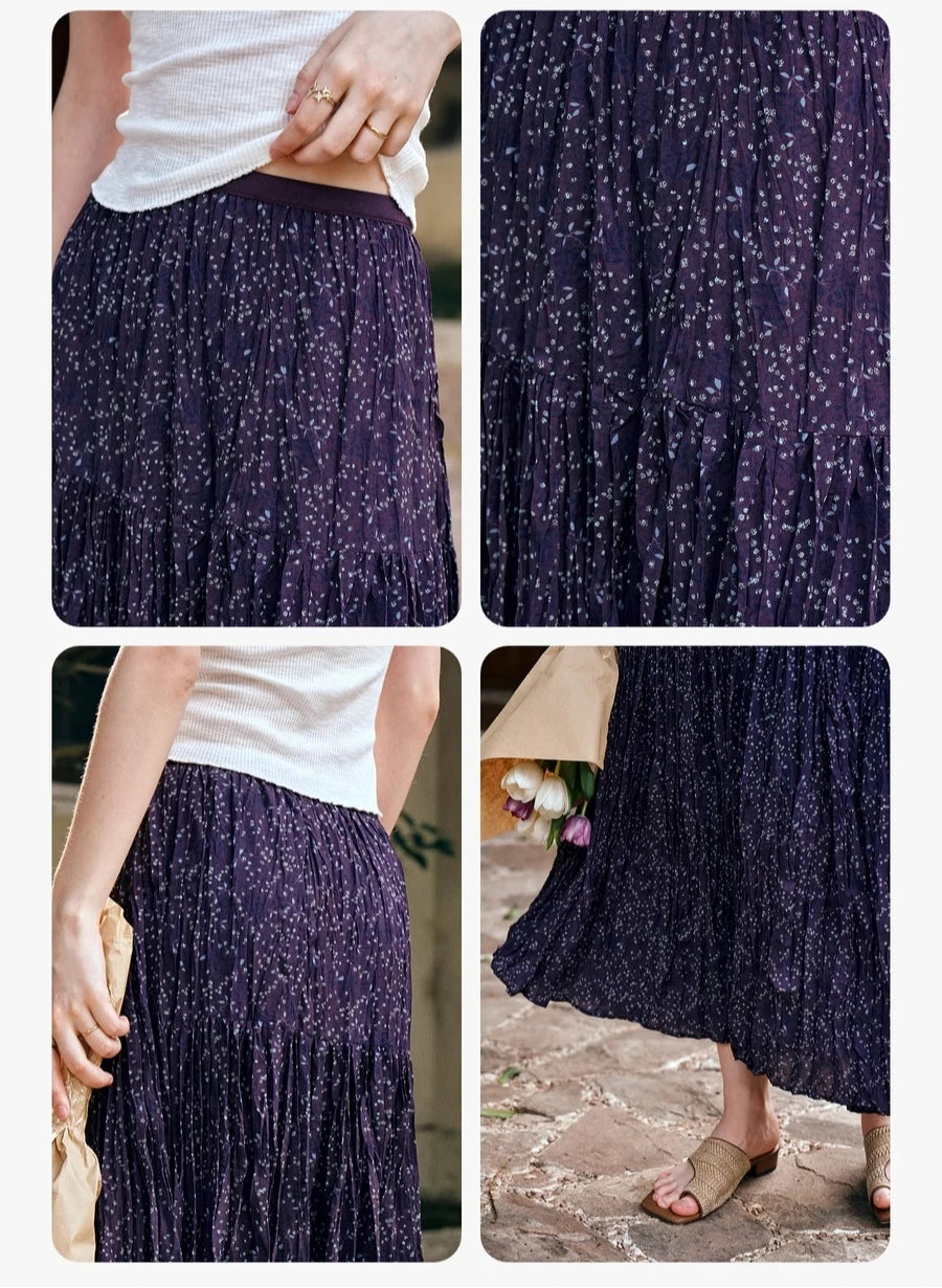 Women's Summer Maxi Dress Fashion 2025 Summer Floral Female Chiffon Purple High-waisted Skirts Woman Clothing O57XB99511