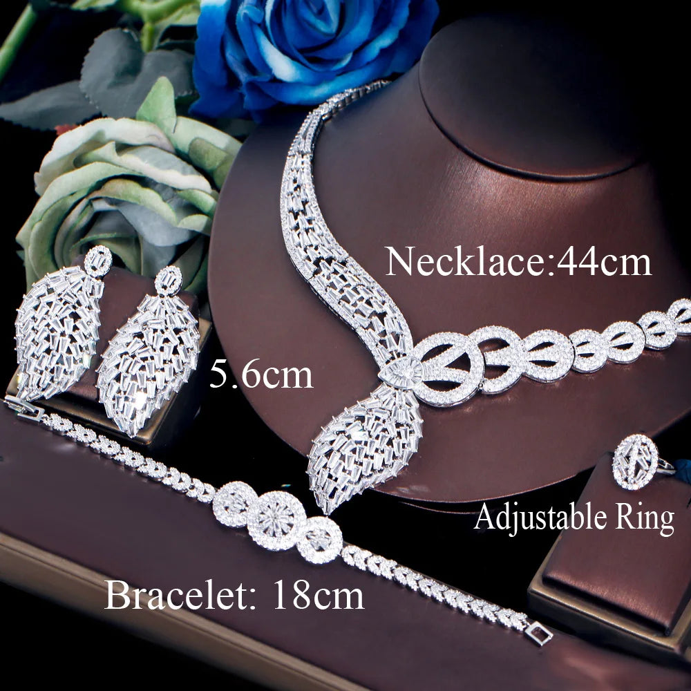 ThreeGraces 4pcs Brilliant Cubic Zirconia Stone Luxury African Dubai Bridal Jewelry Set for Women Party Dress Accessories