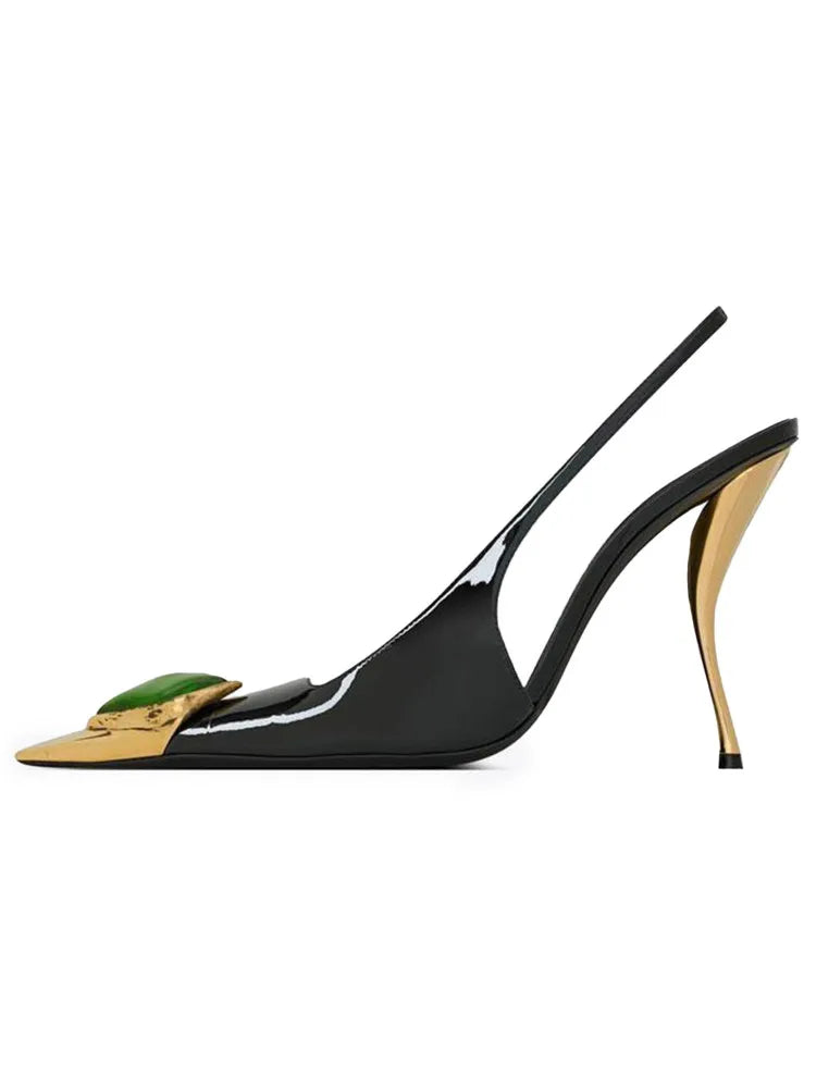 Small Square Shaped High-heeled Gemstone Sandals for Banquets Plus Size Women's Sandals