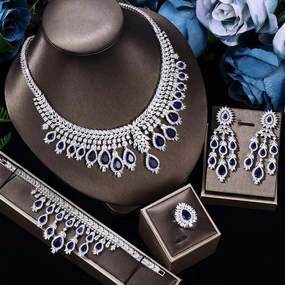 3A Zircon Luxury 4-piece Bridal Wedding Jewelry Set Crystal Necklace Set Dubai Jewelry Set