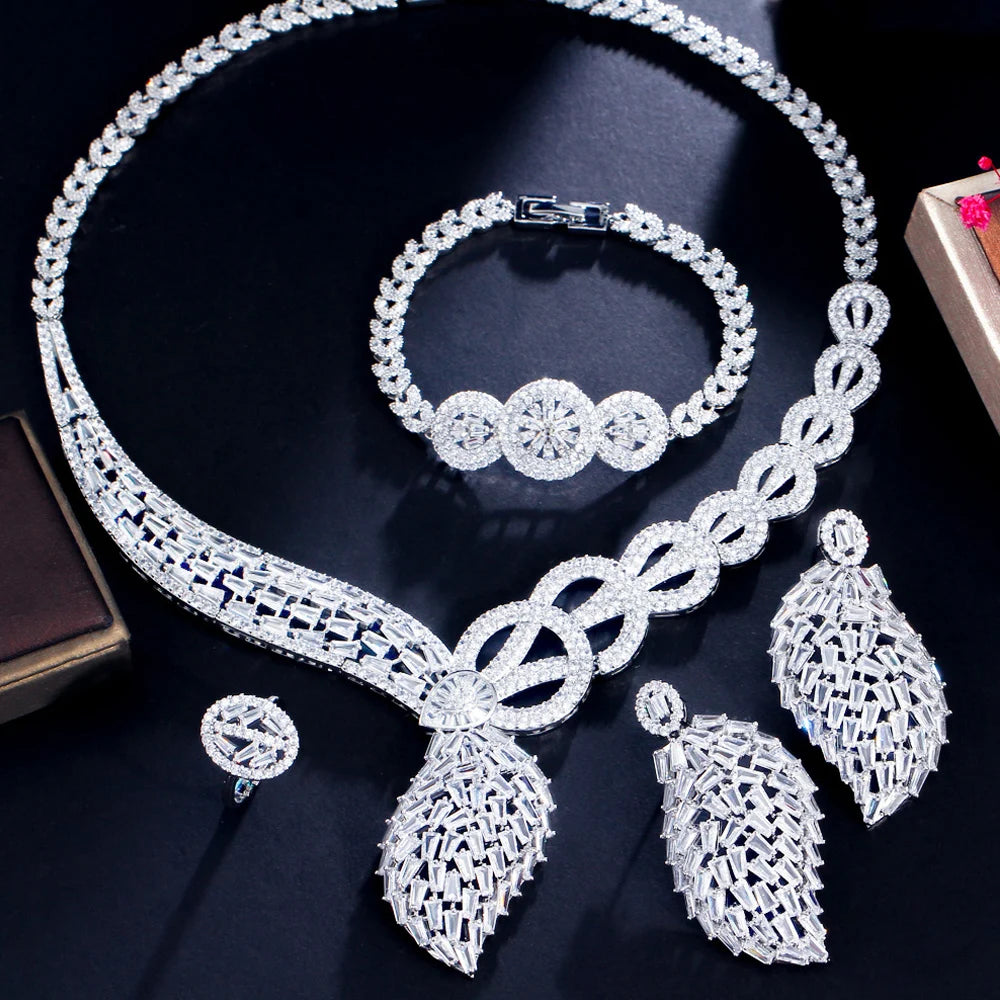 ThreeGraces 4pcs Brilliant Cubic Zirconia Stone Luxury African Dubai Bridal Jewelry Set for Women Party Dress Accessories
