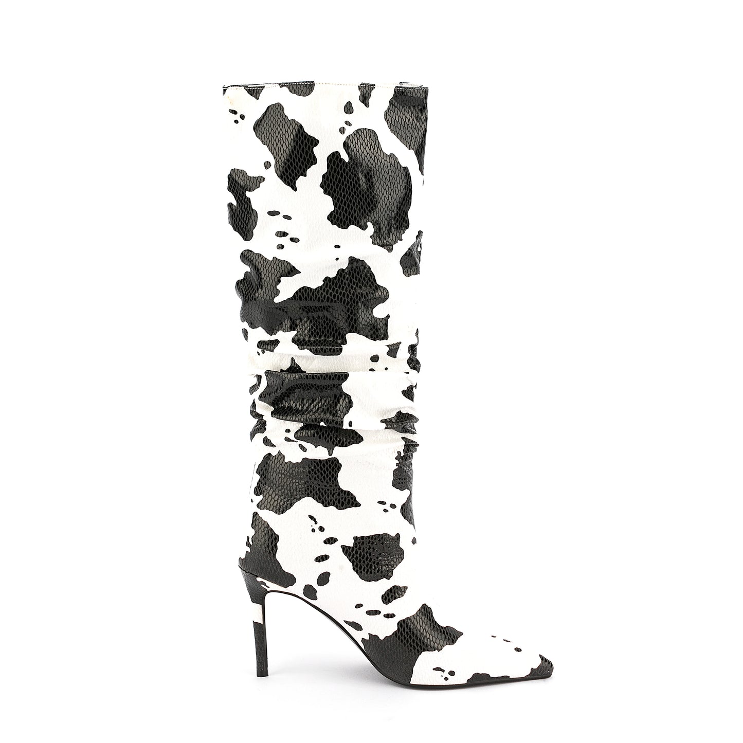 Cow grain Pointed toe Slip-on Super high heel Pleated Middle boots Mixed Colors Modern boots