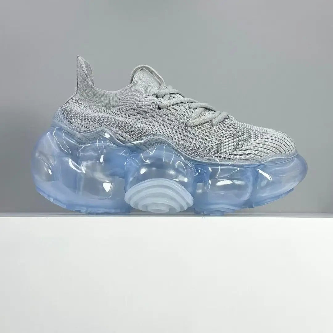 2025 New Japanese Air Cushion Women Chunky Sneakers Knitted Mesh Heightening Jelly Casual Sports Shoes High Quality Luxury Y2k