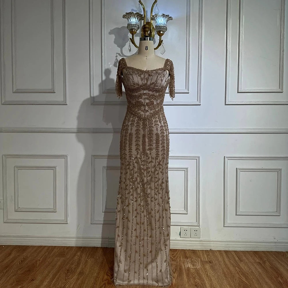 Pink Mermaid Beaded Saudi Arabic Evening Dresses Customized