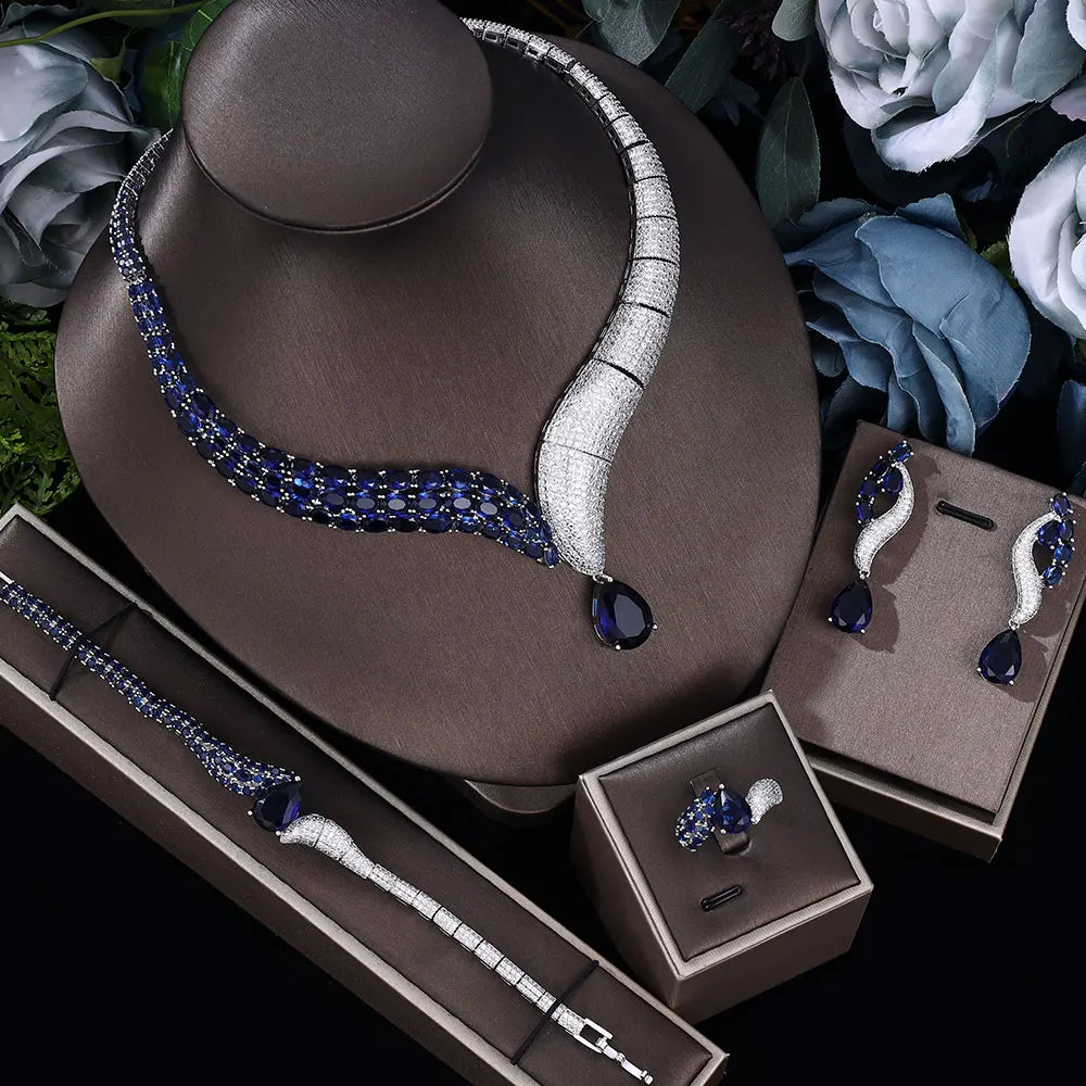 Top 4 Wedding Bride Jewelry Set Water Drop Shape Jewelry Set for Women's Wedding Accessories Necklace and Earring Set