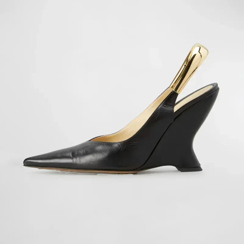 Women's Summer New High Heel Thick Sole Sandals Shaped Heel Shallow Mouth Pointed Fashion Sexy Women's 44 Plus Size Shoes