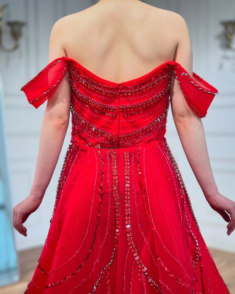 Off-Shoulder Satin Mermaid Gown with Beading – Candy Color Formal Dress for Wedding Parties