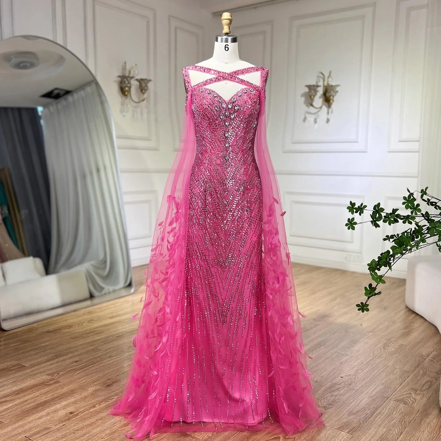 Women's Beaded Feather Mermaid Evening Dress LiveTrendsX Women's Beaded Feather Mermaid Evening Dress LiveTrendsX