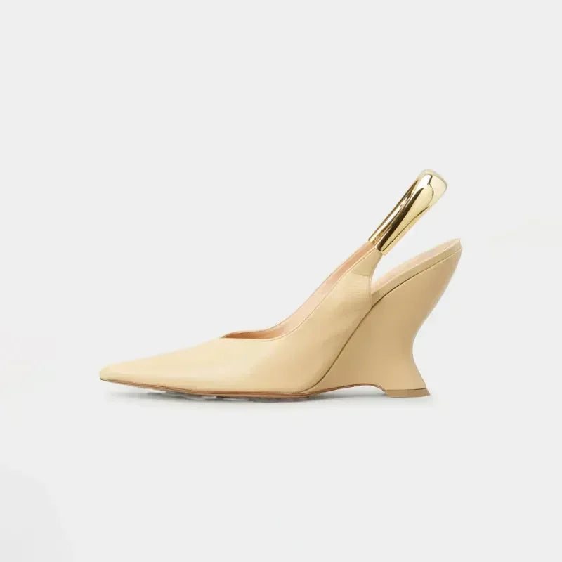 Women's Summer New High Heel Thick Sole Sandals Shaped Heel Shallow Mouth Pointed Fashion Sexy Women's 44 Plus Size Shoes