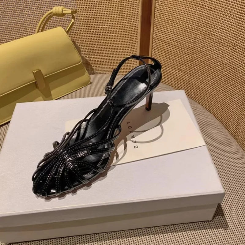 Women Simple Style T-strap Sandals Sexy Heel Narrow Band Party Wedding Shoes Summer Sandalias