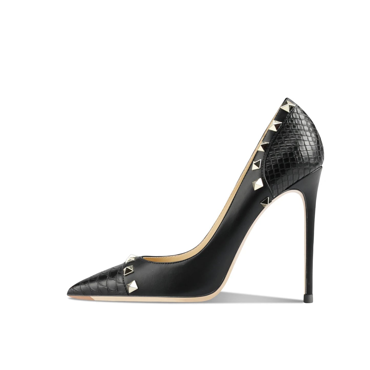 Women Fashion Designer Pumps Stiletto Rivets High Heels Pointed Toe Shoe